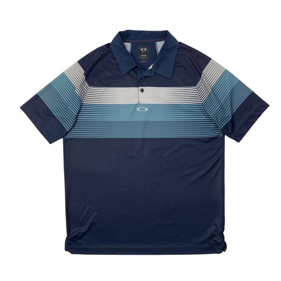 Oakley Shirt Mens M Medium Navy Striped Regular Fit Side Vent Hem Golf Polo - Picture 1 of 10